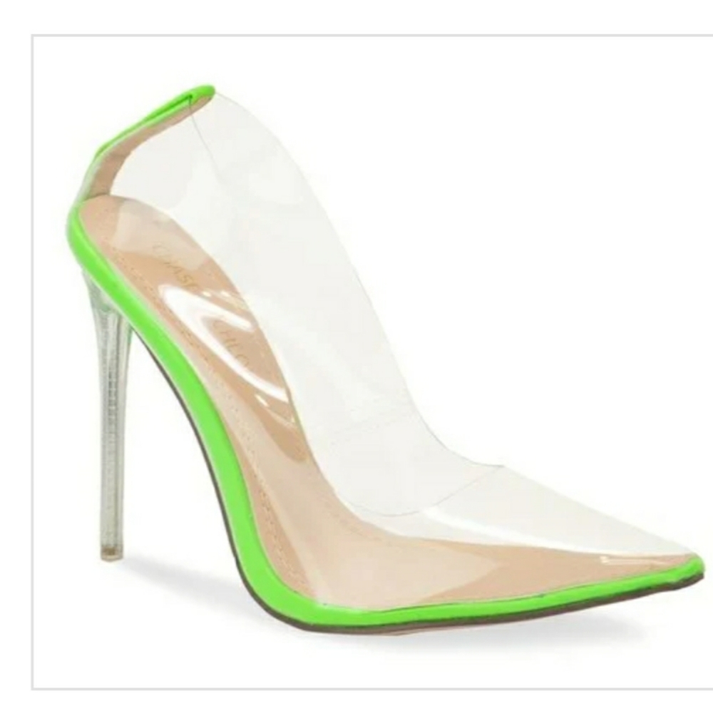 Women Neon Green Clear Heels
